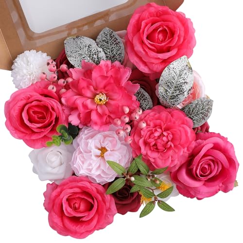 Floweroyal Artificial Flowers Fake Rose Flowers Dahlia with Stems for DIY Wedding Bridal Bouquets, Baby Shower, Floral Arrangement, Table Centerpieces, Home Decorations - color: B Hot Pink