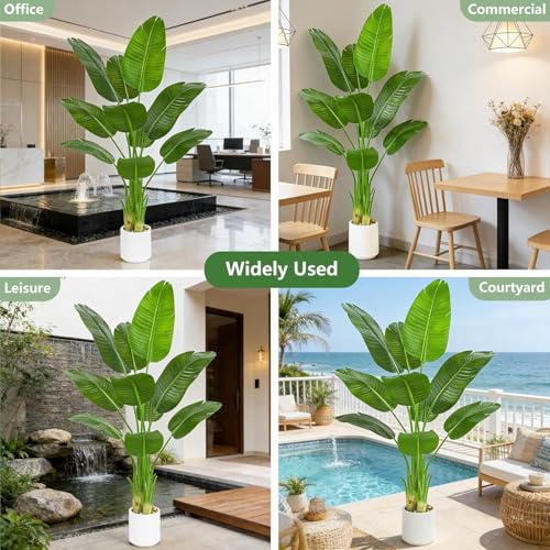 Pack 2 Artificial Bird of Paradise Plant 4FT Fake Palm Tree Feaux Plants in White Pot Artificial Tree Fake Plant for Indoor Outdoor Modern Decoration for Home Living Room Office - color: 2 Pack, size: 4FT