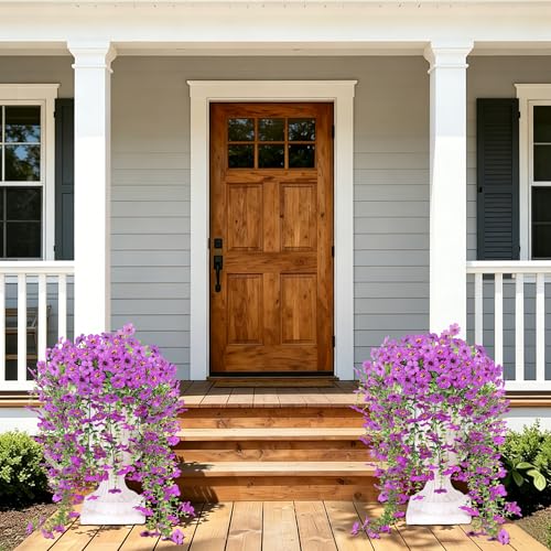 AGIRL 6 Bundles Artificial Hanging Flowers for Outdoors,UV Resistant Fake Flowers for Spring Summer Decor,Faux Plants for Planter Front Door,Porch,Patio,Yard,Garden,Farmhouse Decor (Purple) - color: Purple