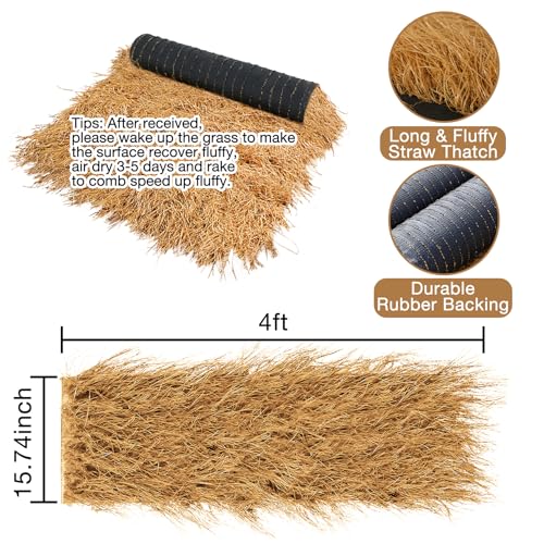 XLX TURF Synthetic Thatch Grass Roof for Tiki Bar Huts Hawaiian Cowboy Party Decorations - Fireproof Wild Mexican Style Artificial Hay Straw Roll Crafts Garden Fence Patio - 15.74" x 4' - size: 15.74" x 4'