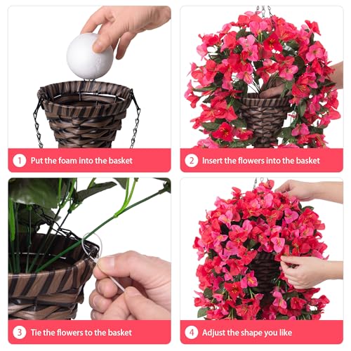 Ivydale Bougainvillea Artificial Hanging Fake Flowers with Basket for Outdoors Decoration, Faux Silk Flowers UV Resistant Fake Plants Long Vines Realistic for Outside Front Door Porch Patio, Red Pink - color: Red Pink