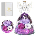 Mothers Day Rose Gifts for Women Preserved Real Flower in Glass Angel Figurines Roses for Delivery Prime Birthday Gifts for Mom Grandma Girlfriend Wife Her, Light Purple Austin Roses - color: Light Purple With Austin Roses