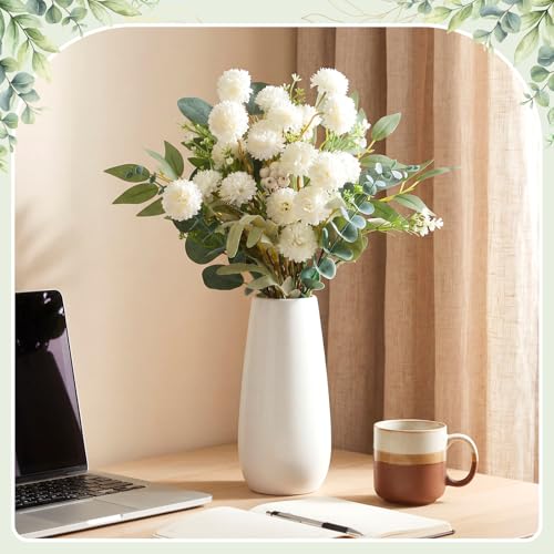 Yinder 60pcs Mixed Artificial Eucalyptus Stems and Faux Flower Set, Greenery Eucalyptus Branch Baby's Breath Silver Dollar Stem Berry and Silk Mums for Vase Centerpieces Wedding Arrangement Home Decor - color: White