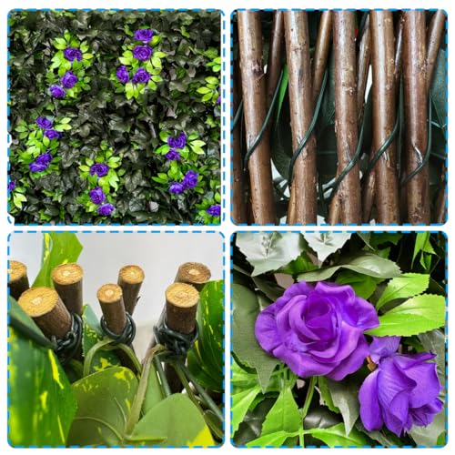 Artificial Expandable Ivy Privacy Fence Screen,Adjustable Size,Dense Leaf Panel,Perfect for Balcony,Garden,Fence Cover and Green Wall Decoration - color: BRANCH-PURPLE ROSE