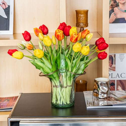 Artificial Tulips Flowers,Soft Touch Latex Bouquet, Fake Tulips,Spring Wedding Home Room Table Centerpiece Decor - color: 40pcs Hs(no Vase)