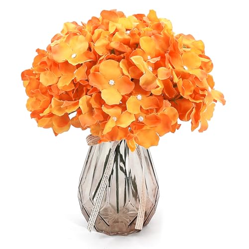 Auihiay 64 PCS Orange Hydrangea Flowers, Silk Hydrangea Artificial Flowers Heads with Stems, Artificial Hydrangea Flowers for Wedding Centerpieces, Home, Garden, Baby Shower Decoration - color: Orange