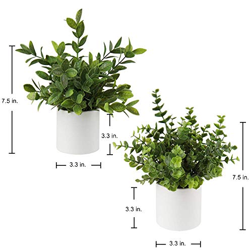 Briful Mini Fake Plants Set of 2 Small Faux Plant Eucalyptus Rosemary Greenery Potted Plants Artificial Decor for Home Table Office Room Desk Bathroom Shelf Kitchen Farmhouse Mantel Decoration