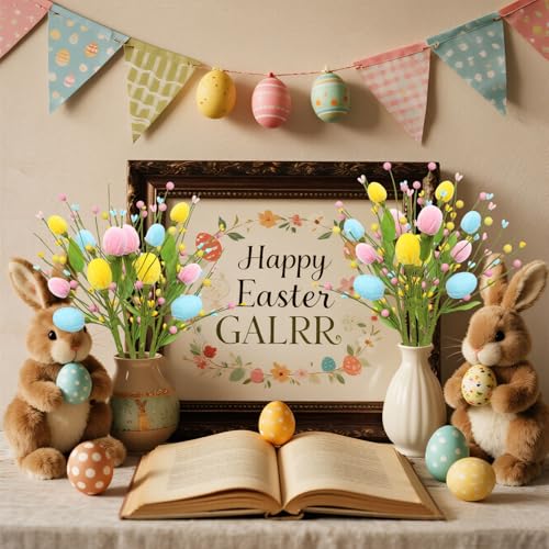 8 Pcs Easter Decorations for Home with Eggs, Easter Artificial Flowers, Spring Tabletop Centerpiece for Home, Living Room, Dining Table, Party, Wedding, Eggs Spring Flowers Gifts