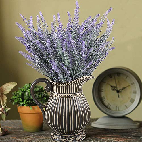 GTIDEA 4pcs Artificial Flowers Fake Lavender Faux Purple Flocked Plastic Flowers Plants for Home Wedding Kitchen Garden Patio Window Box Office Table Centerpieces Indoor Outdoor Décor