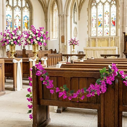 Bougainvillea Artificial Flowers Garlands, 3.94ft 2PCS Detachable UV Resistant Faux Bougainvillea Hanging Flowers Vines for Outdoor Patio Garden Decor(Purple) - color: Purple