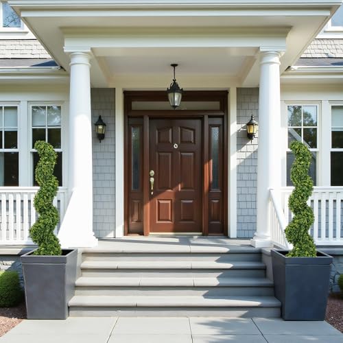 4ft Spiral Boxwood Topiary Trees Artificial Outdoor Set of 2 - UV Resistant Faux Plants for Outside Planters, 48" Fake Twisted Tree for Front Porch Decor - color: Milan Foliage, size: 4FT
