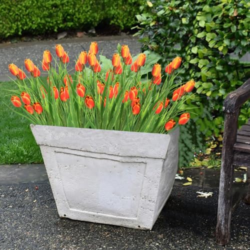 10 Bundles Artificial Tulips Flowers Outdoor,16.5 inch UV Resistant Fake Tulips Real Touch Flowers,Faux Tulips Realistic Flowers for Home Garden Outside Wedding Decor (Orange) - color: Orange