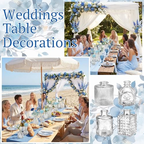 36 Pcs Artificial Flowers Table Centerpiece with Vases Colorful Wildflower Centerpieces Silk Flower Arrangement for Wedding Baby Shower Table Centerpieces Party(Blue Series,Clear) - style: Blue Series