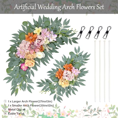 Wedding Arch Faux Flowers Set of 2, Pinkish Purple Artificial Flower for DIY Wedding Arch Decorations Welcome Signs, Reception Photo Backdrop Decor (Pinkish Purple) - color: Pinkish Purple