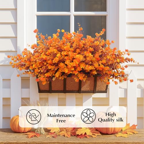 Artificial Mums for Outdoors, 12 Bundles Faux Mums for Fall Planters,Uv Resistant Eucalyptus Artificial Fake Flowers Plants, Realistic Fall Decor for Porch, Patio, Yard (Fall Stems) - color: Yellowleaf