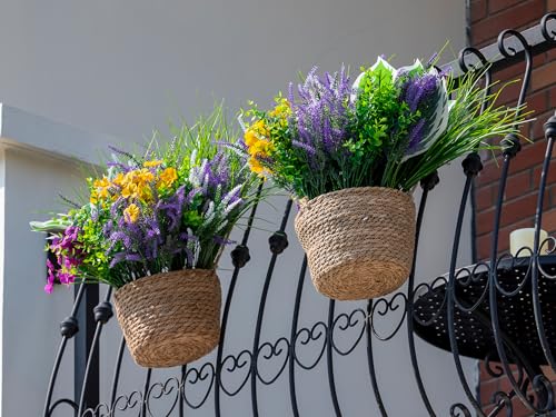 Green Moon 25PCS Artificial Plants Outdoor, Faux Lavender & Greenery Stems | UV Resistant Fake Plants, Artificial Flowers for Outdoors Planters, Garden Patio Porch, Window Box, Spring Summer Home Decor - color: Lavender Flower