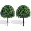 27.6" Artificial Topiary Boxwood Tree, Faux Boxwood Topiary Spheres with Spike, 2 Set Plants Shurbs Tree Waterproof UV Resistant Fake Plants for Outdoor Planter Porch Home Garden Spring Decor - size: 27.6inch-boxwood