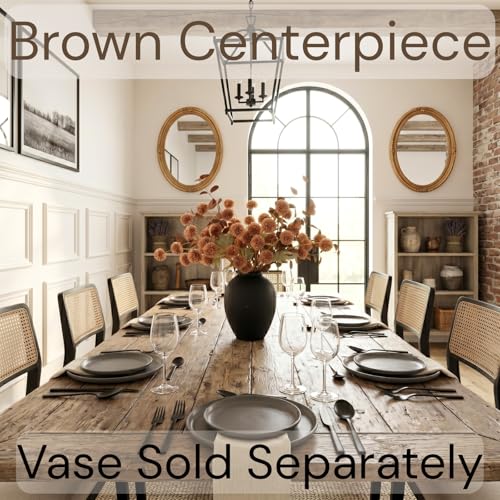 RyddeligHome Brown Mums Artificial Flowers, 10 Faux Mum Stems with 2 Eucalyptus Branches, Realistic Fall & Winter Floral Arrangement for Vases, Brown Centerpieces for Tables - color: Brown
