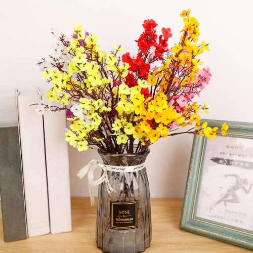 1PCS Artificial Long Gypsophila Colorful Plum Blossom Home Bouquet Faux Flowers Autumn Garden Party Decoration (Yellow-1PCS) - color: Yellow-2pcs