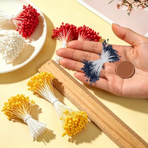 PATIKIL 3mm Double Heads Flower Stamen, 150 Pcs Artificial Flower Stamen Pistil Matt Pearl Floral Stamen for DIY Christmas Card Wedding Decoration, Dark Blue - color: Dark Blue
