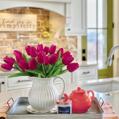 Beferr 18pcs Tulips Artificial Flowers Faux Tulip Real Touch Fake Flowers Bouquets Arrangements for Mothers Day Easter Spring Flowers Gifts Home Table Decor Rose Red - color: P-18pcs-1colors-rose Red, size: 18PCS