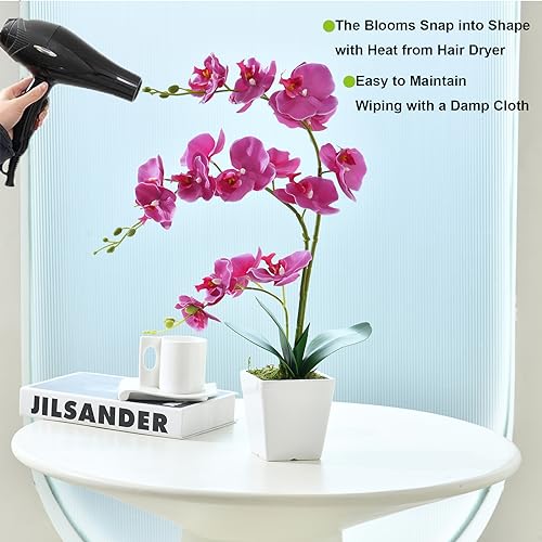 Faux Orchid in Vase Artificial Orchid in Ceramic Vase Tall Silk Orchids with Stems Real Look Potted Phalaenopsis Flowers Arrangement Centerpiece Table Decorations for Home Decor Indoor, Fuchsia - color: Y-fuchsia