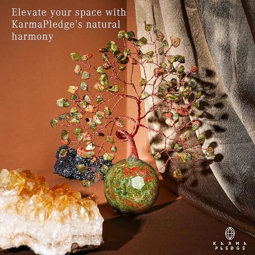 Crystal Tree of Life Birthday Gifts for Women, Handmade Home Decor, Office, Room Decoration, Unakite Healing Crystal Chakra Tree for Money, Positivity, Reiki, Good Luck Gifts for Her, Mom & Dad - color: Ball Base Unakite Crystal Tree