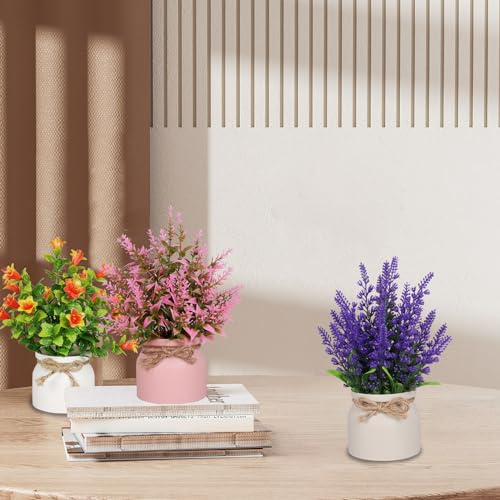 Yoratee 4pcs Artificial Pot Flowers Small Fake Plants with Pot Mini Potted Plants for House Office Tabletop Decoration - color: 4pcs