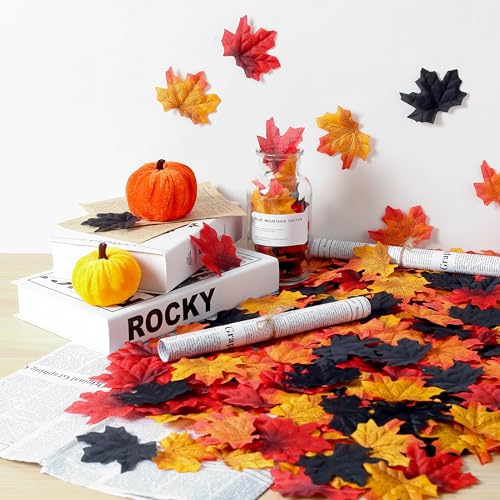 SITUMEIZI 400PC Fake Fall Leaves Autumn Halloween Decor Maple Leaf for Fall Wedding Thanksgiving Halloween Party Decorations 4 Colors - color: Yellow Red Black Purple