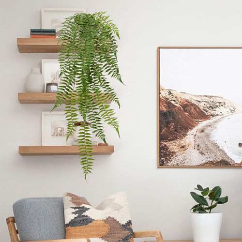 Hollyone Artificial Fern Hanging Plants Potted Fake Boston Ferns Ivy Vines Hanging Wall Plants Realistic Faux Ferns Greenery Plants for Wall Outdoors Indoors Home Office Garden Patio Decorations - color: Green 4