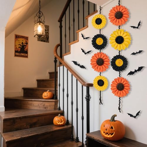 Paper Jazz Halloween Paper Flowers Decorations for Wall, 3D Halloween Decorations Indoor with Bats and Spider Webs for Window,Fall Home Decor for Bathroom,Kitchen. - color: Halloween Daisy