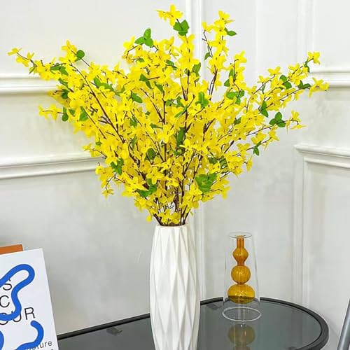 FERIAL 6Pcs Artificial Forsythia Flower Branches Spring Summer Yellow Silk Fake Winter Jasmine Artificial Orchids for DIY Floral Arrangement Wedding Party Home Office Indoor Outdoor Decorate - color: Yellow-6