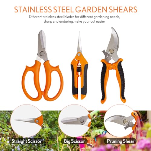 Bonsai Tools Kit 20 Pcs Garden Tools Set for Beginner, Gardening Gift for Women Men, Includes Bonsai Wire Kit, Plant Mat, Pruning Shears, Bonsai Scissors, Succulent Tools in Leather Storage Bag - style: Orange