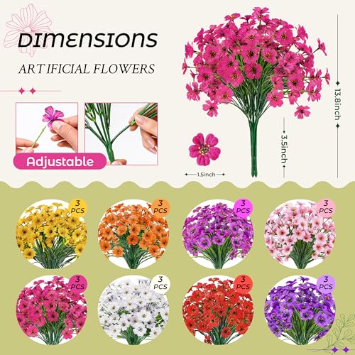 Der Rose 24 Bundles Artificial Flowers for Outdoor UV Resistant Faux Plants Spring Flowers for Outdoor Planters Wedding Home Garden Patio Porch Decor (8 Colors) - color: Multi Color-a