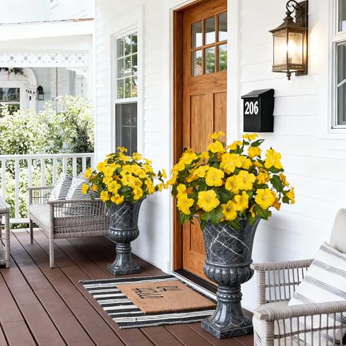 19 Inch Artificial Fake Flowers for Outdoor,4 Pcs Yellow Faux Silk Petunias Spring Flowers for Outside for Indoor Porch Planter Front Door Garden Patio Window Box Home Decor - color: Yellow