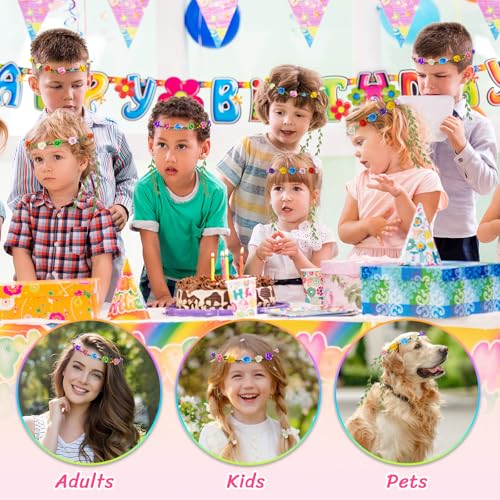 HONLYNE Assorted Colored Flower Crown, Wreath Headband Floral Headpiece Party Festivals, Garland Multicolor Headbands - color: 24 PCS