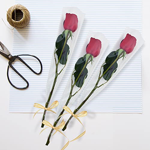 BEISHIDA 100 PCS Single Rose Sleeve Bouquet Bags Plastic Single Flower Wrapping Rose Packaging For Mother's Day Graduation Wedding Birthday Valentine's Day Party (Transparent) - color: Fully Transparent, size: 1 count (Pack of 100)