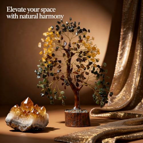 ANAYA AGATE Money Wealth Crystal Tree Set with Tree of Life Citrine, Pyrite, Tiger Eye & Green Aventurine, Chakra Healing Gemstone Trees for Prosperity, Success, Good Luck & Positive Energy - color: Money Wealth Golden Wire