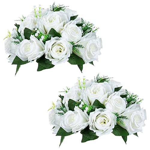 NUPTIO White Flower Centerpieces for Tables: Artificial Flower Ball | 2 Pcs 9.5 inch Fake Floral Rose Arrangement for Wedding Birthday Party Bridal Shower Decorations - color: White, size: 2 Pcs