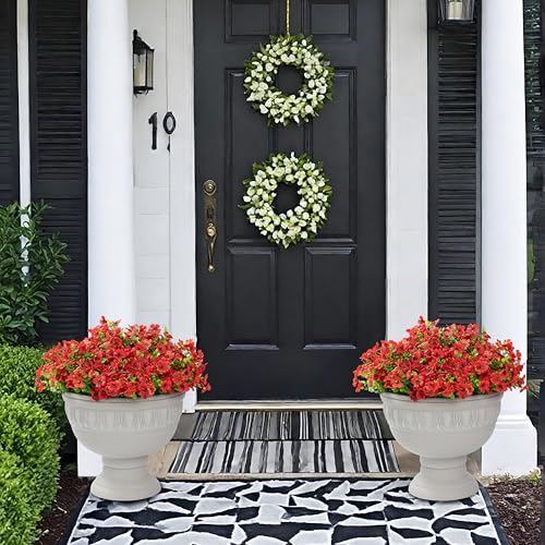 Artificial Flowers for Outdoor Indoor Garden Home Decoration, Faux Flower Daisy with Eucalyptus Leaves Fake Plants Greenery Boxwood Porch Patio, 12 Bundles - color: Red