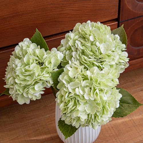 22" Large Real Soft Touch Artificial Hydrangea Flowers Bouquet Latex Hydrangeas for Wedding, Home, Office, Bridal Party Decoration Garden Office Room Table Centerpieces 3pcs Light Green - color: 3pcs Light Green