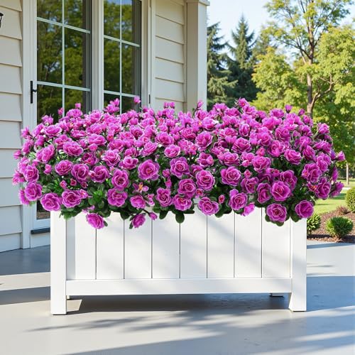 Alupssuc 8 Large Bundles Artificial Flowers for Outdoors Spring Decoration, UV Resistant Faux Flowers Silk Camellia Realistic Fake Flowers for Yard Patio Planter Porch Balcony Garden, Purple - color: Purple