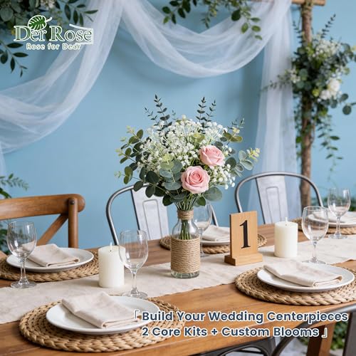 Der Rose 24Pcs Mixed Eucalyptus Stems&Babys Breath Artificial Flowers Bulk, Fake Flowers DIY Kit with Silver Dollar Leaves, Artificial Greenery Stems for Home Table Centerpieces Wedding Bouquets Decor - size: 24-Mixed Eucalyptus Stems