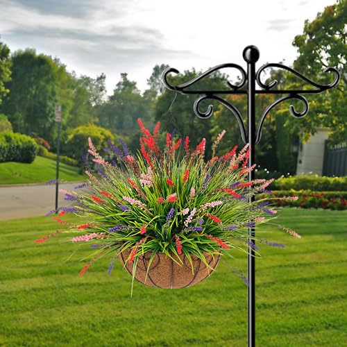 Artificial Faux Plants Flowers for Outdoor Decorations, Fake Monkey Grass for Outside Porch Patio, No Fade Realistic Greenery Plant, UV Resistant Artificial Bush Shrubs for Courtyard Window Garden - color: Red Pueple Pink, size: 12 Pcs