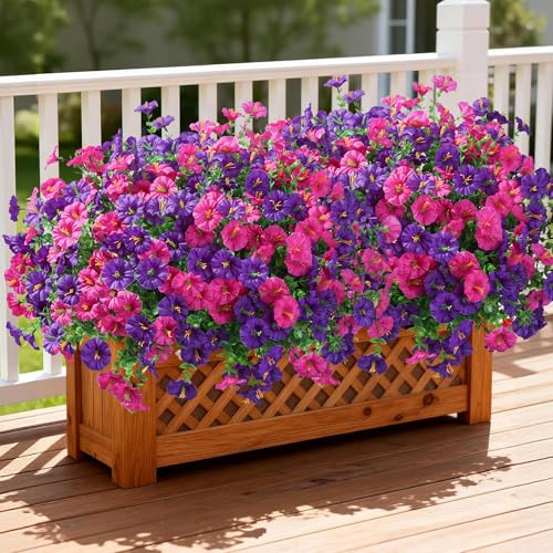 Ivydale 24 Bundles Artificial Flowers for Outdoors Summer Porch Decor, Faux Petunias Plants Outdoor Fake Bulk Realistic UV Resistant Silk Flowers for Outside Planters Patio Window Garden Yard Home - color: Purplefuchsia