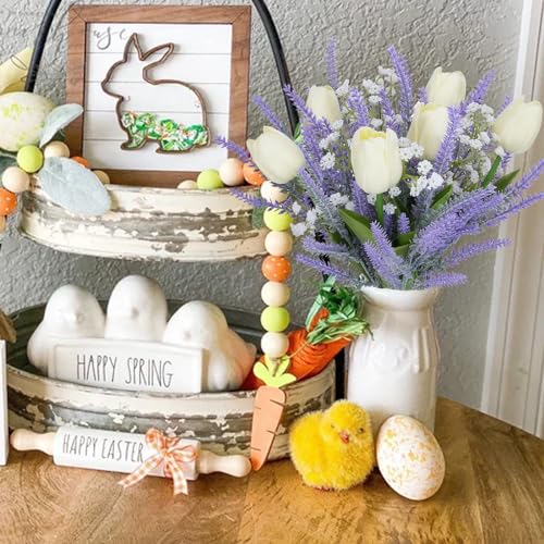 9PCS Artificial Flowers Purple Fake Plastic Lavender with White Tulips Floral Arrangements Summer Flowers for Decoration Home Kitchen Table Centerpiece Wedding - color: Purple