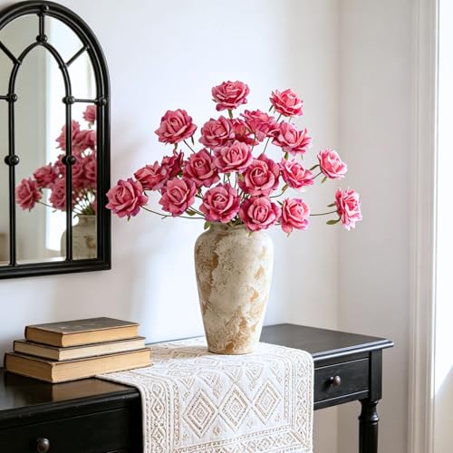 INXUGAO Artificial Flowers Fake Roses for Outdoor, 6Pcs 28" Long Stem Silk Roses for Wedding Indoor Outside Party Decor, Realistic Faux Bouquet for Tall Vase Planter (Fuchsia) - color: Rose-fuchsia 6 Pcs