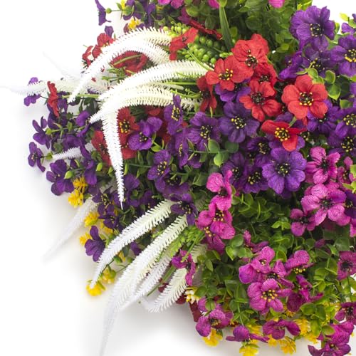 Lifelike Artificial Flowers Outdoor UV Resistant, 20-Pack Weatherproof Fade-Resistant Fake Hanging Plants for Garden Porch Decor - Realistic Mixed Colors in Hanging Baskets (Outdoor Use Verified) - color: Mix