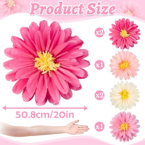 Pink Paper Flowers 6 Pcs, 20 Inch Large Paper Flowers for Pink Party Decorations, Girl Women Birthday Decorations, Tissue Paper Flower Decoration for Backdrop, Classroom and Wall Decor - color: Pink White
