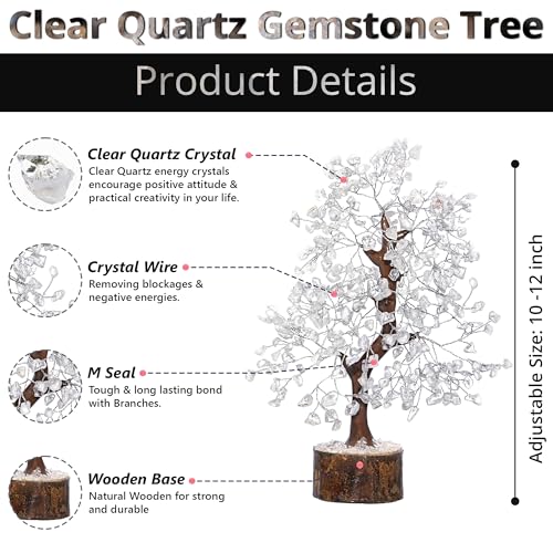 ANAYA AGATE Clear Quartz Crystal Trees for Home Decor, Office Desk Decor, Chakra Healing Crystals & Stone for Positive Energy, Money, Good Luck, Tree of Life Spiritual for Women & Mom - color: Clear Quartz